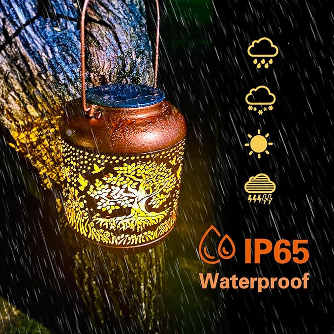 Tree of Life Solar Lanterns Outdoor Waterproof Hanging Solar Lights Big Tree Gifts for Women Men Metal Decorative LED Lanterns for Yard Patio Lawn Tabletop Pathway Landscape Garden Decor