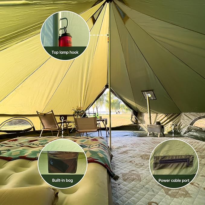Oxford Bell Tent for Family Camping - Spacious 13.1ft /16.4ft Yurt with Stove Jack Large Glamping Tents for 4-8 People 4 Season Oxford Hot Tent Shelter