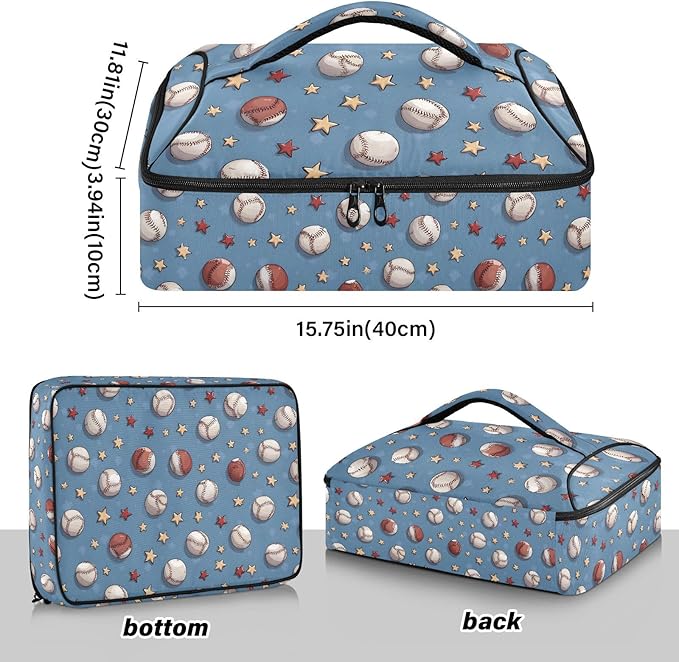 Casserole Carrier Baseball Pattern PrintInsulated Casserole Carrier for Hot or Cold Food Thermal Lunch Tote for Potluck Parties Picnic Beach Fits 9 x 13 Inches Baking Dish