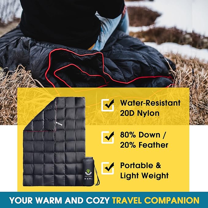 4Monster Down Camping Blanket - Outdoor Travel Quilt Puffy 650 Fill Packable LightweightWind &amp Waterproof | Ideal for Stadium BackpackingPicnics Beach and Hiking