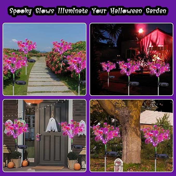 Neporal Solar Garden Lights 4PK Purple Phalaenopsis Solar Flowers Outdoor Waterproof Solar Lights Outdoor Decorative for Garden Yard Decor