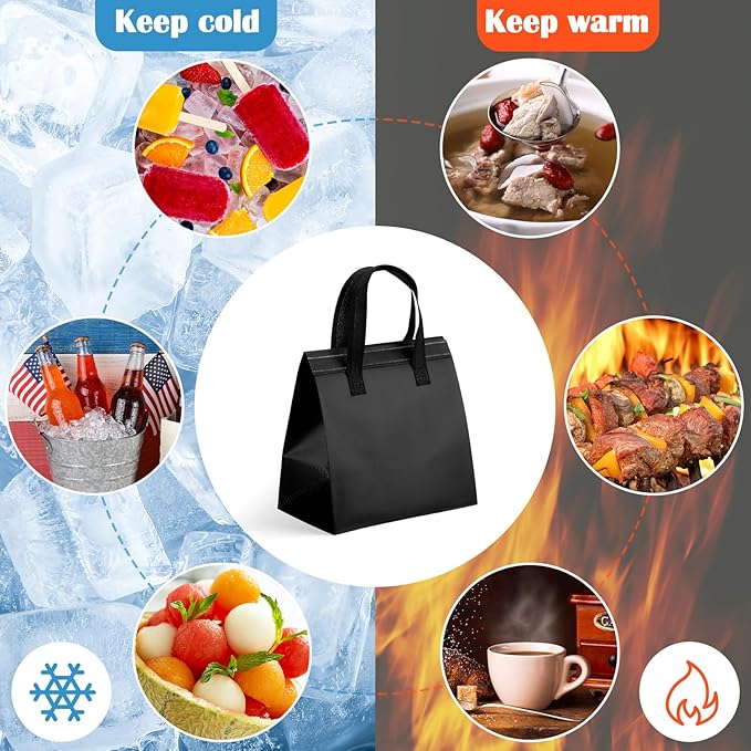 300 Pack Insulated Bags Bulk for Food Delivery 9.5 x 9.5 x 6 Thermal Take Away Bag for Hot Cold Food Coffee Milk Pizza Seafood Disposable Grocery Bag for Catering Restaurant(Navy Blue Black)