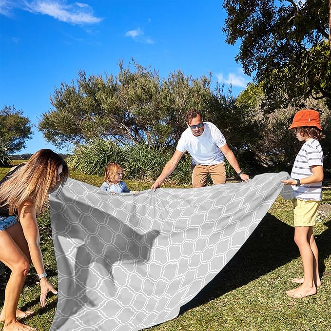 Waterproof Sandproof Beach Blanket 78×86 Large Beach Mat for 1-4 Adults Foldable Lightweight Polyester Outdoor Picnic Blanket with 4 Stakes &amp 4 Corner Pockets for Travel Camping Hiking