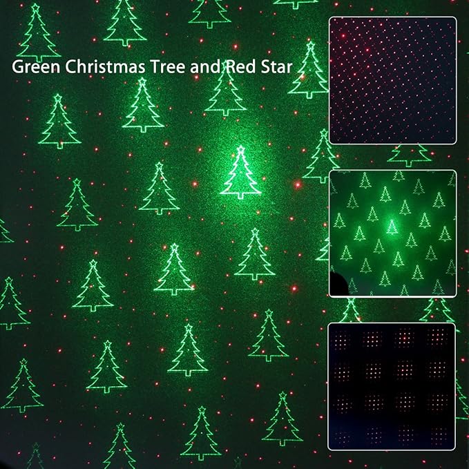1 BY ONE OUS00-0817 Laser Green Christmas Tree and Red Stars Show Projection Lights for Xmas Holiday Party and Garden Decoration