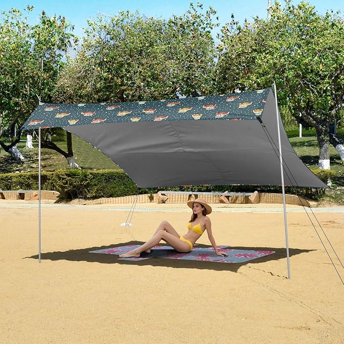 ALAZA Snow Truck Polka Dots Beach Tent Sun Shelter UPF50+ Protection Beach Shade Canopy w/ 4 Sandbags for Outdoor Camping Fishing Backyard Fun Picnic 10x9 ft