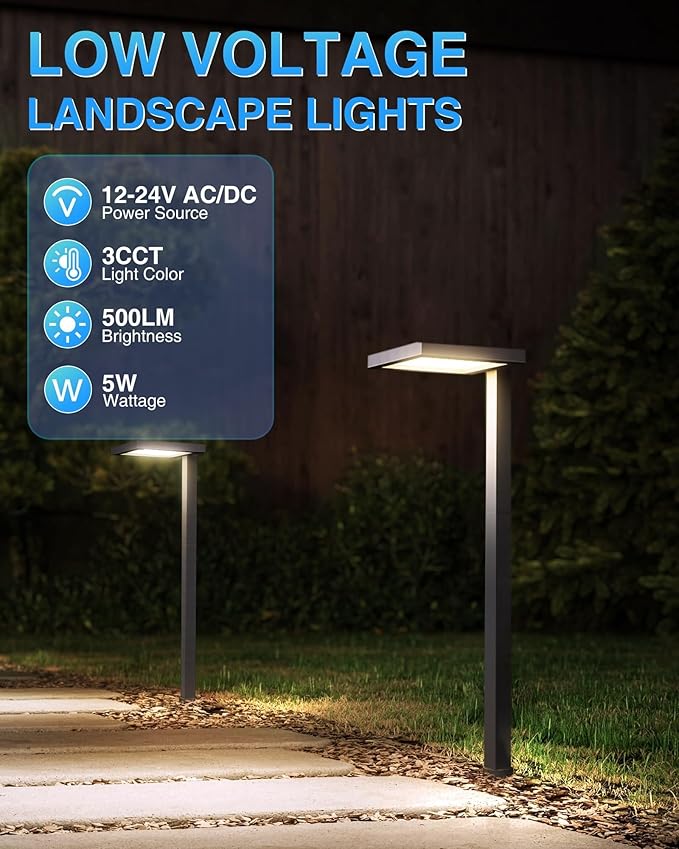 SUNVIE 3CCT Low Voltage Pathway Lights Wired Pathway Lights Outdoor 5W 3000K Anti Glare LED Low Voltage Landscape Lighting Waterproof Landscape Path Lights for Walkway Backyard Garden Patio 4 Pack