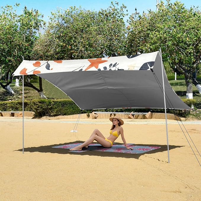 Rugby Tile Leaves Pattern Camping Sun Shelter Beach Tent Portable Beach Sun Shade Outdoor Canopy for Camping Trips Fishing Picnic