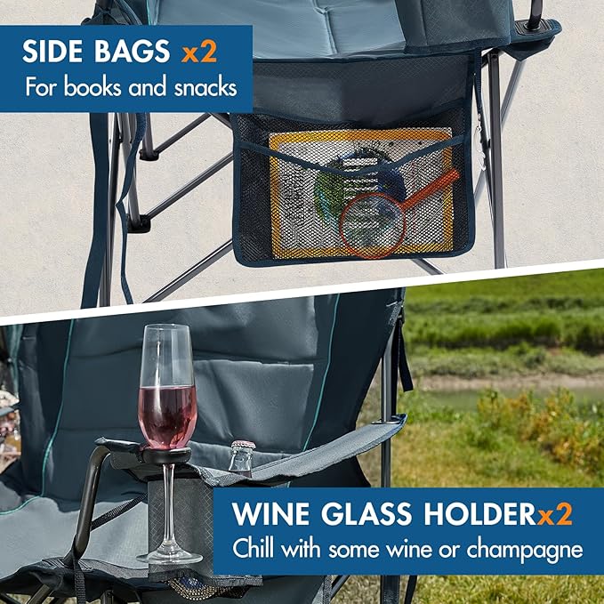 TIMBER RIDGE Oversized Double Camping Chairs Camping Couch 2 Person Camping Loveseat Double Folding Camp Chair with Wine Glass Holder Portable Chair for Outdoor Lawn Chairs Indoor Supports 600LBS