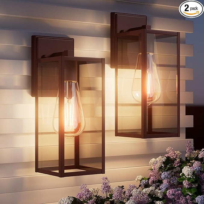 2 Pack 15'' Oil Rubbed Bronze Outdoor Front Porch Lights for Outside Large Exterior Lighting Fixtures Wall Mount for House Wall Sconce Lamp Waterproof Lantern Coach Lights for Garage