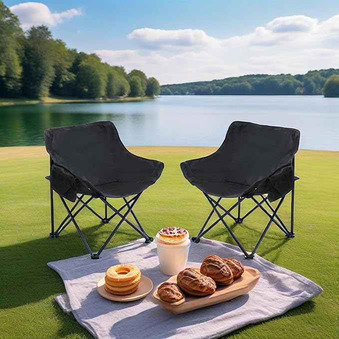 2PCS Black Folding Camping Chairs Portable with Carry Bag for Outdoor Camping Picnics Fishing and Beach Comfort