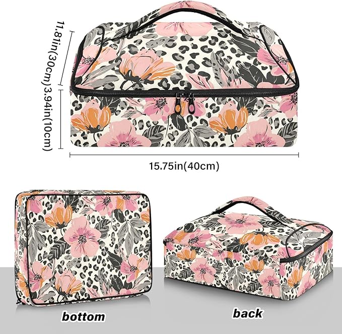Casserole Carrier Pink and Orange FlowerInsulated Casserole Carrier for Hot or Cold Food Thermal Lunch Tote for Potluck Parties Picnic Beach Fits 9 x 13 Inches Baking Dish