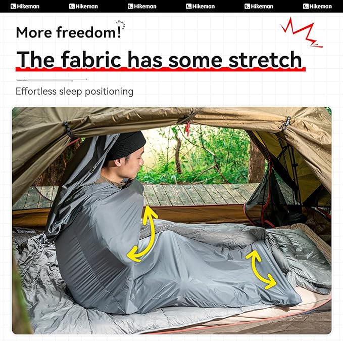 HIKEMAN Sleeping Bag Liner High Elasticity Travel Sheet with Side Zipper Lightweight Soft and Portable for Camping Traveling Hotels Business Backpacking Hiking Both Men and Women
