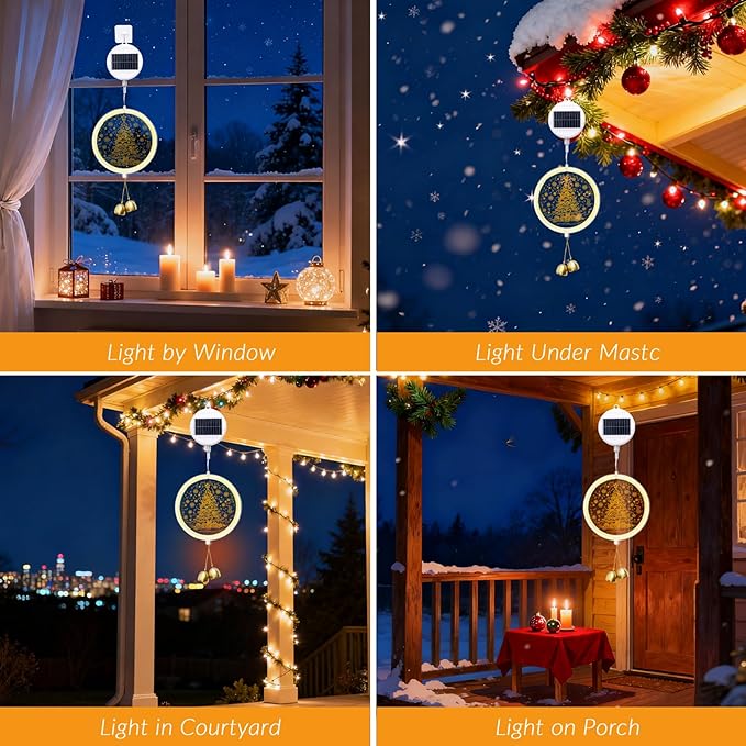 Solar Hanging Lights - Outdoor Indoor Christmas Decorations for Window Garden Patio PorchHoliday Home Decor (Glowing Tree)