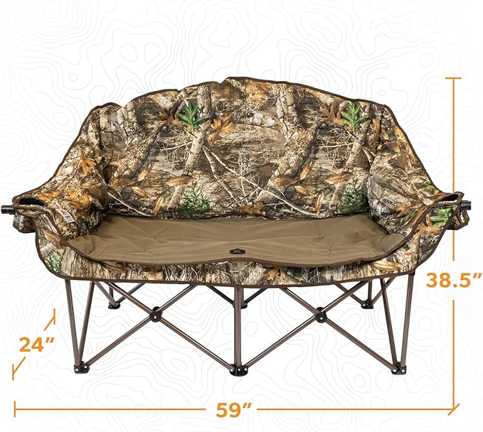 Kuma Outdoor Gear Bear Buddy/Double Chair with Carry Bag Ultimate Portable Luxury Outdoor Double Camping Chair for Glamping Sports &amp Outdoor Adventures (Realtree)