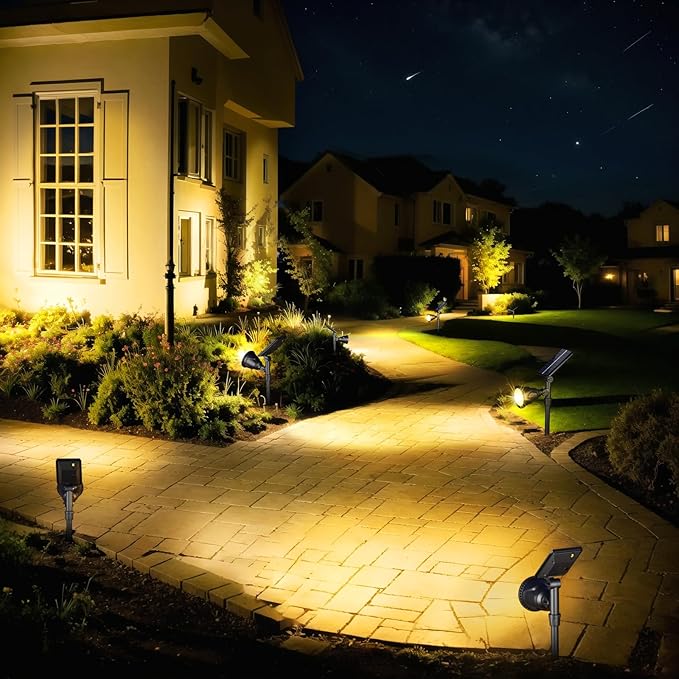 ROSHWEY Outdoor Solar Lights 600LM Solar Garden Lights Waterproof Solar Spot Lights for Yard Backyard Patio Pond Garage (Warm White 4Pack)
