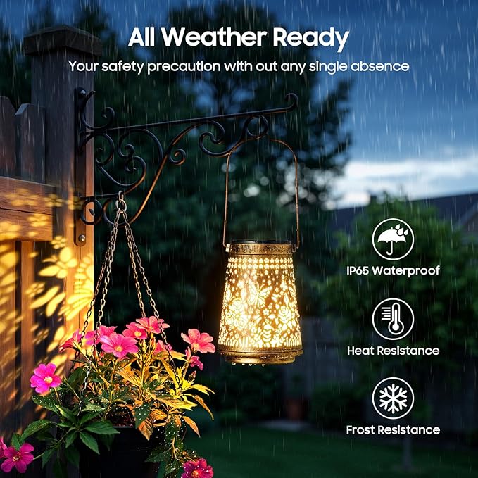 4 Pack Solar Lanterns Outdoor Waterproof Birthday Gifts for Women Mom Grandma Hollowed-Out Metal Butterfly Hanging Solar Lantern Lights Outdoor Decor 2 Modes Lights Decor for Yard Patio