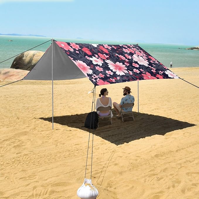 Flower FloralCamping Sun Shelters 9.2 x 10.5 FT Beach Canopy Tent Sun Shade with Carrying Bag for Camping Trips Fishing Backyard Fun or Picnics 21340116