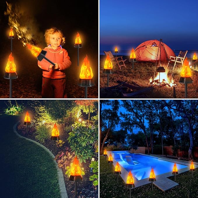 Toodour Solar Outdoor Torch Lights with Flickering Flame Solar Pathway Decorative Lights Waterproof LED Flame Torches for Outdoor Camping Garden Landscape Patio Path Yard Decorations - 1 Pack