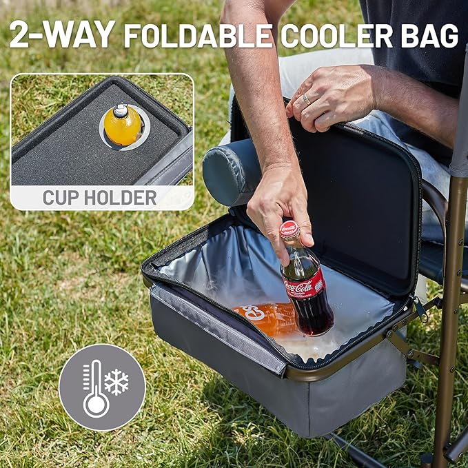 TIMBER RIDGE Lightweight Camping Chair Portable Laurel Director's Chair with Foldable Side Table Cooler Bag &amp Mesh Pocket Compact Outdoor Folding Lawn Chair Supports 300lbs Grey