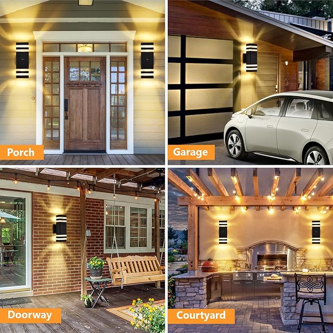 DASTOR Motion Sensor Outdoor Wall Lights 2 Pack Dusk to Dawn Outdoor Lighting 2-Layer Exterior Porch Light Fixtures Up and Down Outside Lights for House Garage