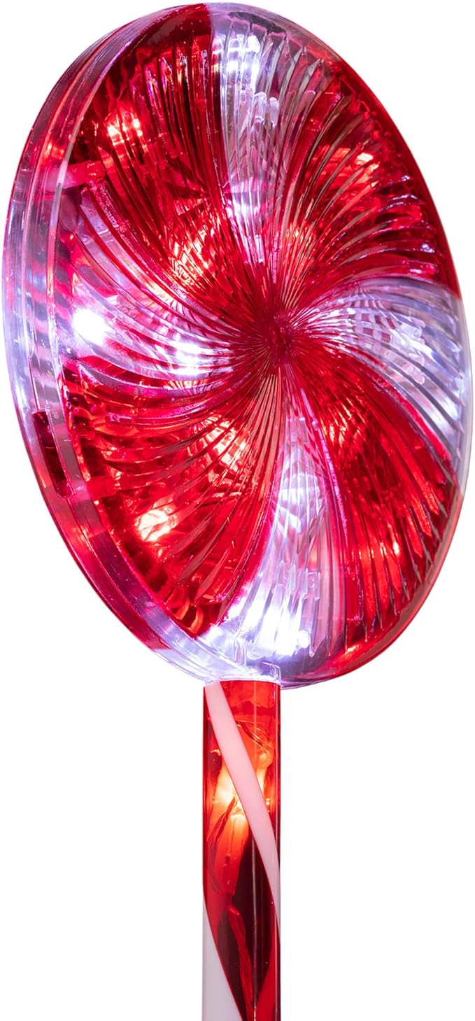 Alpine Corporation 28 Tall Outdoor Christmas Candy Cane Pathway Stake Lights with Multi-FunctionLED Set of 3 Festive Lawn and Garden Holiday Decor Red and White