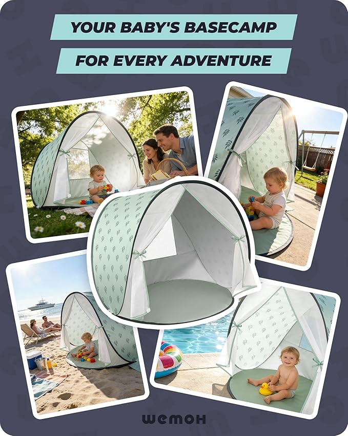 Baby Beach Tent 2026 Upgrade Pop Up UPF 50+ UV Protection Sun Shelter Canopy with Mosquito Net Portable Outdoor Shade Summer Essentials for Babies &amp Toddlers