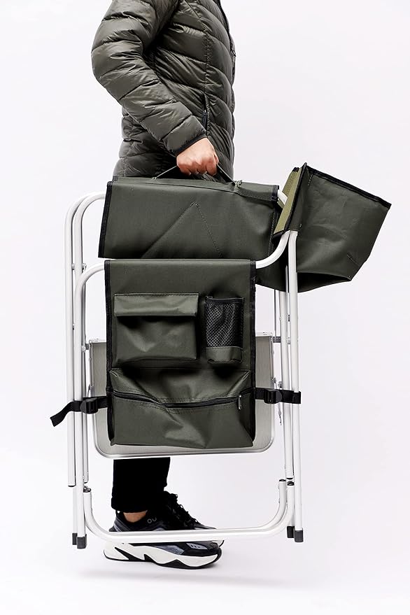 1-Piece Padded Folding Outdoor Chair with Side Table Lightweight Oversized Design for Camping Picnics and Fishing Green