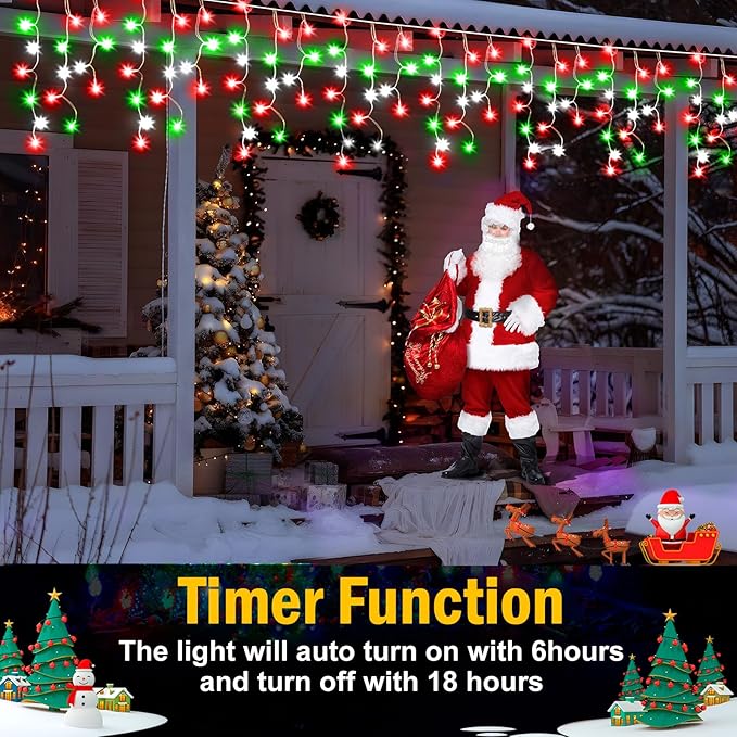 Christmas Lights Outdoor 164FT 1600 LED Ice Lights for Outside 320 Drops Ice String Lights with 8 Modes Waterproof Timer &amp Memory for Yard Garden Eaves Patio Party (Red Green and Cool White