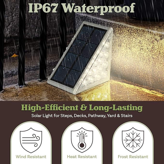 Solar Step Lights for Outside 6-Pack - LED Solar Stair Lights Outdoor Waterproof IP67 Outdoor Lighting for Walkways Deck Front Door Entryway Garden Pathways or Porch by Pure Garden