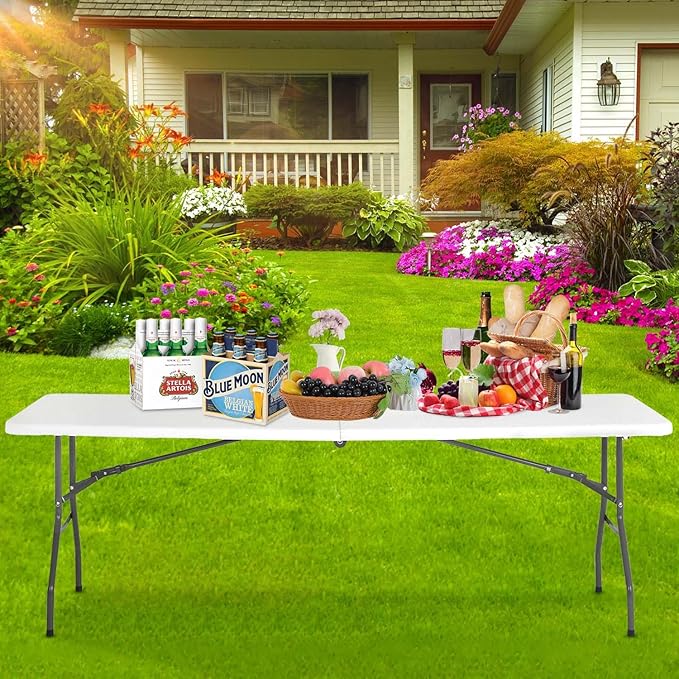 NChanmar 8FT Folding Table Picnic Camping Table Foldable Outdoor Table for Picnic Party Camping(94.5 * 29)-White