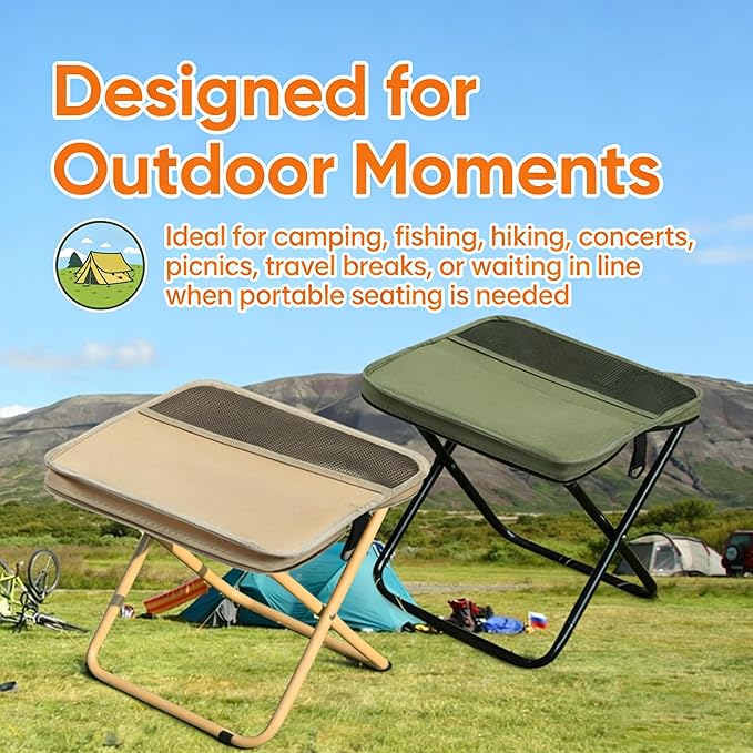 2026 Upgraded Large 12.2in Foldable Backpack Stool 265lbs Ultralight Portable Backpack Chair with Carry Bag Collapsible Stool for Hiking Camping &amp Fishing (Yellow Small)