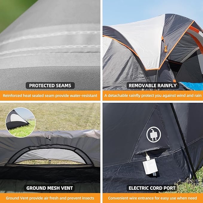 Tent for Family Camping Quick Setup Instant Pop Up Dome Tents Outdoor 2-3 Person / 6 Person with Water-Resistant Rainfly and Mesh Roofs &amp Door &amp Windows