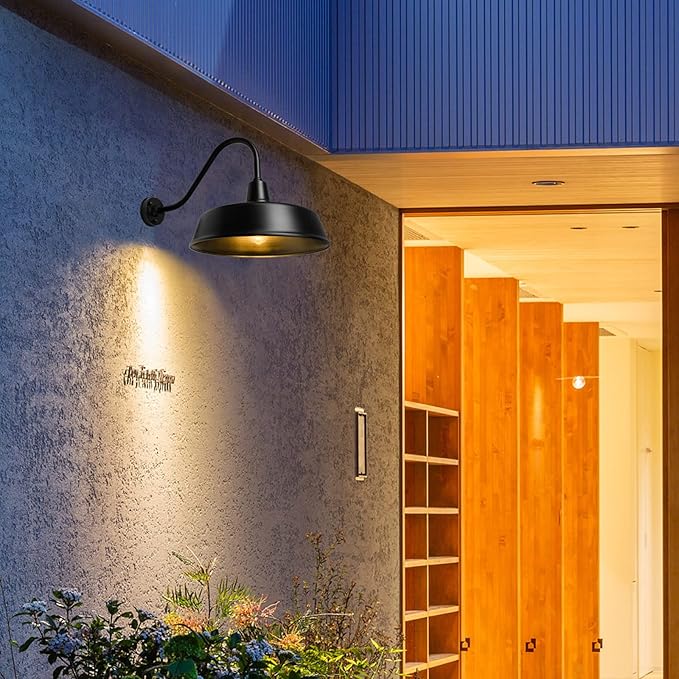 24 inch Barn Lights Outdoor Gooseneck Lighting Dusk to Dawn Black Exterior Barn Lights Farmhouse Wall Lighting Fixtures with Sensor for Porch Garage (2 24 Diameter)