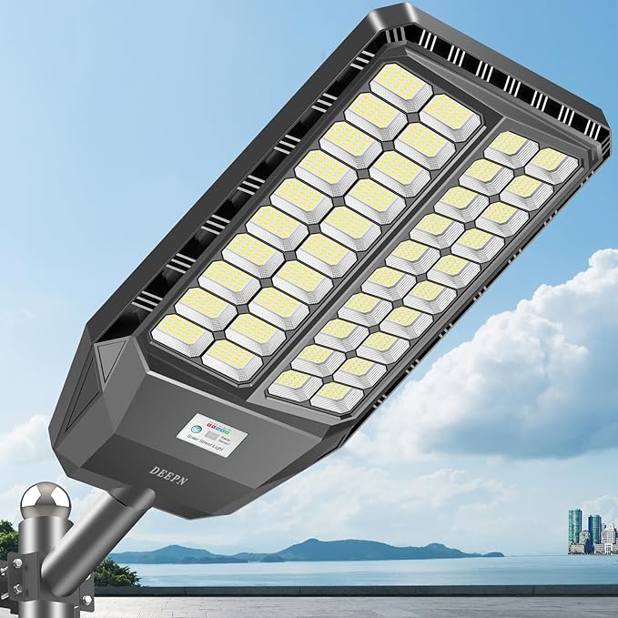 Deepn Solar Street Lights Outdoor 9000W Solar Parking Lot Lights 360000 Lumens Solar Lights Outdoor IP67 Waterproof Dusk to Dawn Motion Sensor Outdoor Lights for Yard with Remote Control