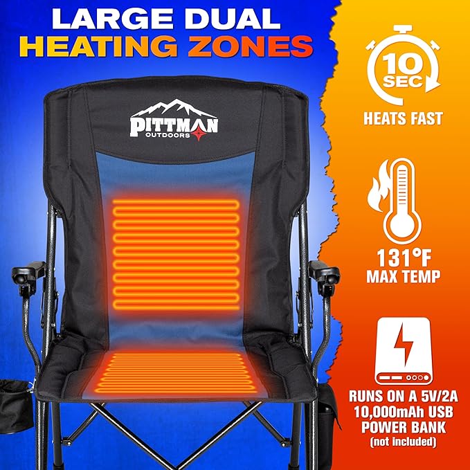 Pittman - Heated Camping Chair for Adults - The Perfect Heated Chairs for Outdoor Sports or Elevating Your Campsite. Heated Folding Chair Keeps You Warm on Cool Nights - Batteries Not Included