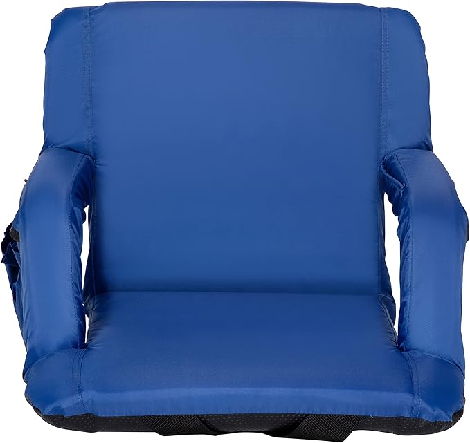 BizChair Blue Portable Lightweight Reclining Stadium Chair with Armrests Padded Back &amp Seat with Dual Storage Pockets and Backpack Straps