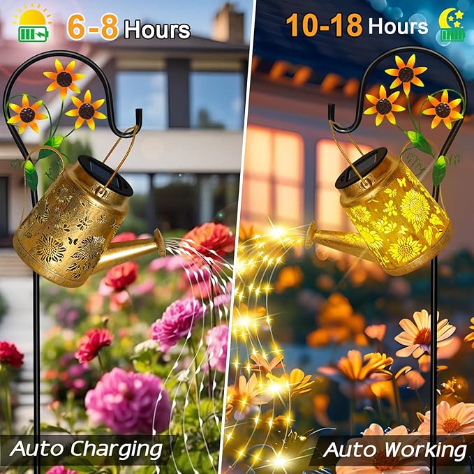 Sunflower Solar Watering Can Lights Outdoor Waterproof Garden Lanterns with Shepherd Hook Solar Garden Decor for Yard Outdoor Landscape Pathway Gift for Women Mom Grandma 2 Pack