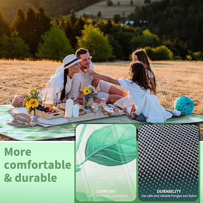 ANJ Outdoors (2025 Upgrade) Extra Large Waterproof Picnic Blankets | Foldable Sandproof Beach Blanket N Outdoor Blanket | 5-Layer Machine Washable Soft Picnic Mat for Camping Grass Park N Stadium