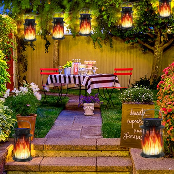 Sola Lanterns Outdoor Waterproof Flickering Flame Hanging Solar Lanterns Solar Powered Wireless Lantern Decorative Lighting for Halloween PartyPatioGardenYardPathway
