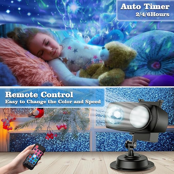 2025 Upgraded Brighter Halloween Christmas Outdoor Projector Lights with 14 HD (3D Ocean Wave+Patterns) Replaceable Slides Waterproof for Indoor Outdoor Xmas Theme Party Yard Garden Decoration