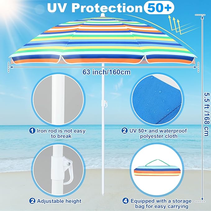 Sliner 20ft Beach Wind Screen with 5.5ft Beach Umbrella Set UV 50+ Wind Blocker Fence for Sand Outdoor Portable Windscreen Sunbathing Privacy Screen Includes Bag &amp Hammer(Multicolor)