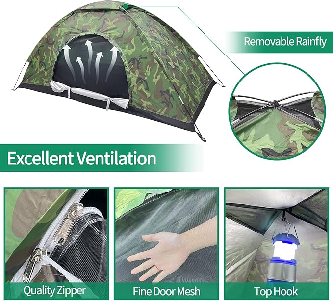 Sutekus Camping Tent Lightweight Backpacking Tent Camouflage Outdoor Equipment for Camping Hiking Biking Trip Upgraded Large Space