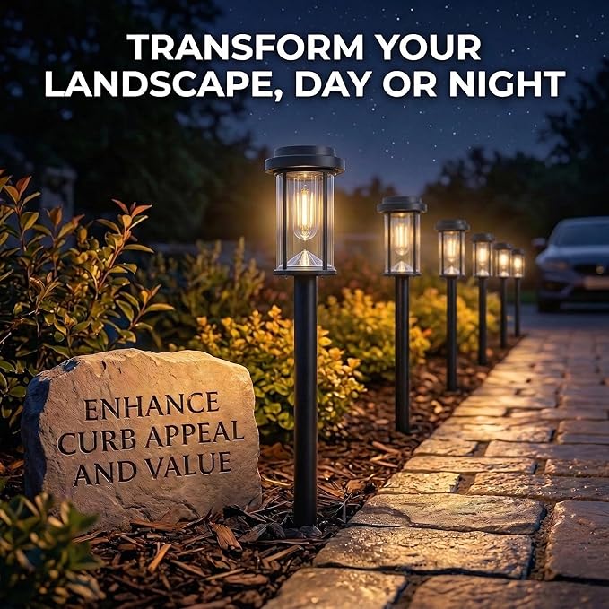 DERAYSION Solar Lights Outdoor 8 Pack Upgraded Solar Pathway Lights LED Solar Garden Lights Waterproof Outdoor Solar Lights for Path Driveway Walkway Yard Decor - Warm White