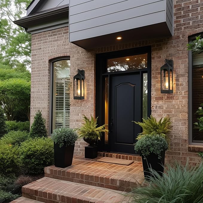 LamQee 20 Inch Dusk to Dawn Outdoor Wall Lights Large Exterior Lighting Fixtures with Seeded Glass Textured Black Modern Outdoor Sconces Wall Mount Lantern for House Porch Patio Garage Front Door