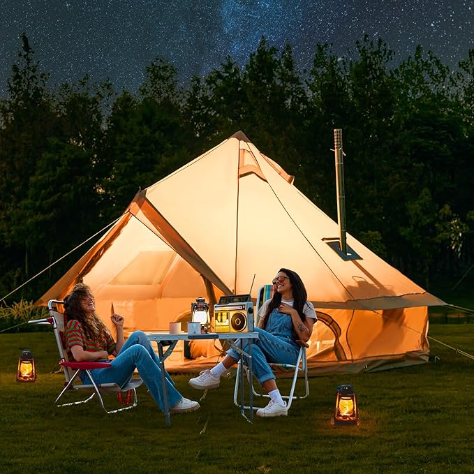 YOLENY Bell Tent Yurt Tent 4/6/8/10 Person 4 Season Waterproof Glamping Tents w/Stove Jack for Family Camping Outdoor Party Glamping Tents for Camping - 10/13.1/16.4FT