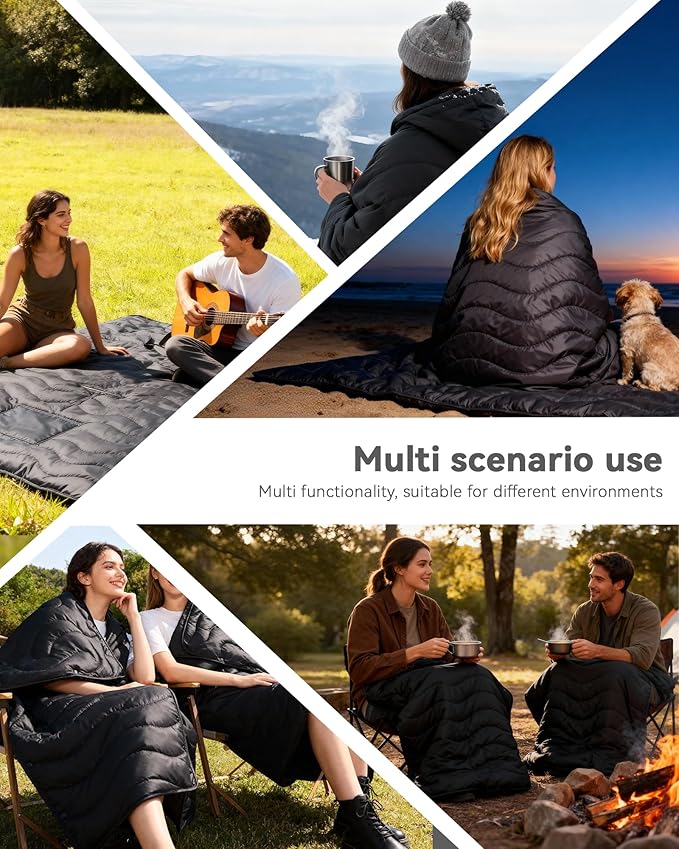 Camping Blanket Ultralight 3 Season Waterproof &amp Windproof Packable Outdoor Blanket for Camping Hiking Backpacking HammockStadium Picnics（Black）