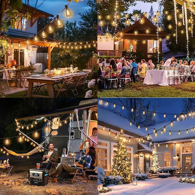 200FT Solar String Lights Outdoor Waterproof with Remote &amp Timer LED Shatterproof ST38 Bulbs USB &amp Solar Powered Patio Lights for Backyard Porch Garden Wedding Christmas Decor