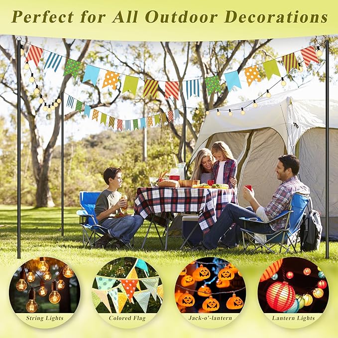 4 Pack String Light Poles for Outside 10Ft Adjustable Outdoor Light Poles for String Lights Outdoor Lighting Stand with Fork for Patio Deck Backyard Garden Party &amp Wedding