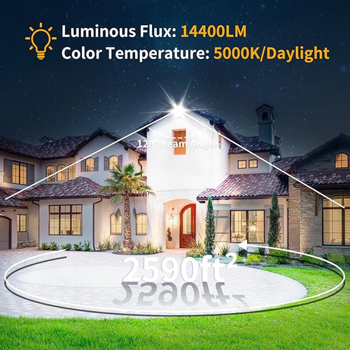 120W LED Flood Light Outdoor with 6ft Plug 14400LM Brighter Exterior Security Lights 5000K Daylight LED Work Light IP66 Waterproof for Yard Garage Stadium Lawn 2 Pack