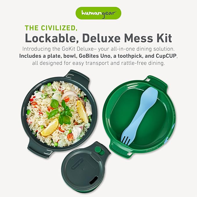 humangear GoKit Deluxe: 7-Tool Lightweight Camping Mess Kit with Portable Insulated Cup Camping Plate Bowl Utensil and Toothpick - Ideal On-The-Go Camping Solution